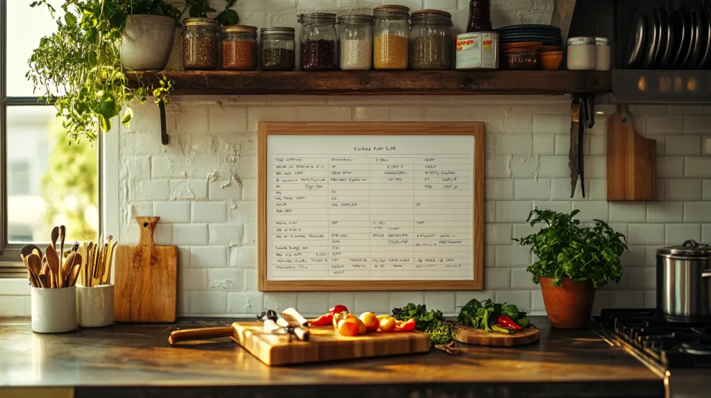 meal plan whiteboard in a kitchen